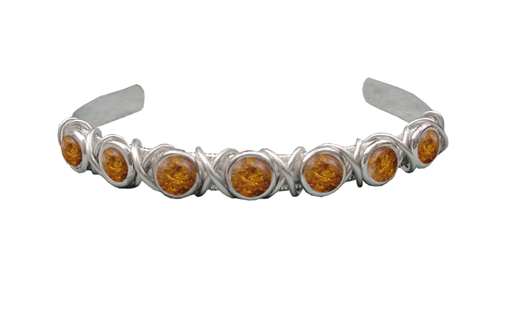 Sterling Silver 7 Stone Handmade Cuff Bracelet With Amber